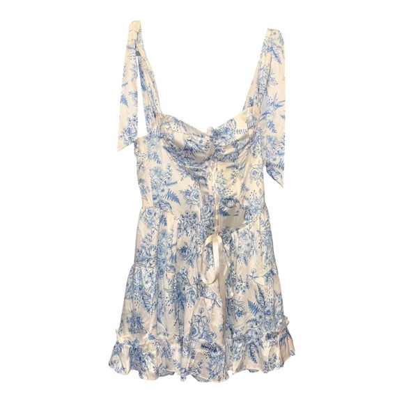Sugar Thrillz Blue Toile Floral Tie-Strap Mini Dress Size M ARK - Picture 2 of 4